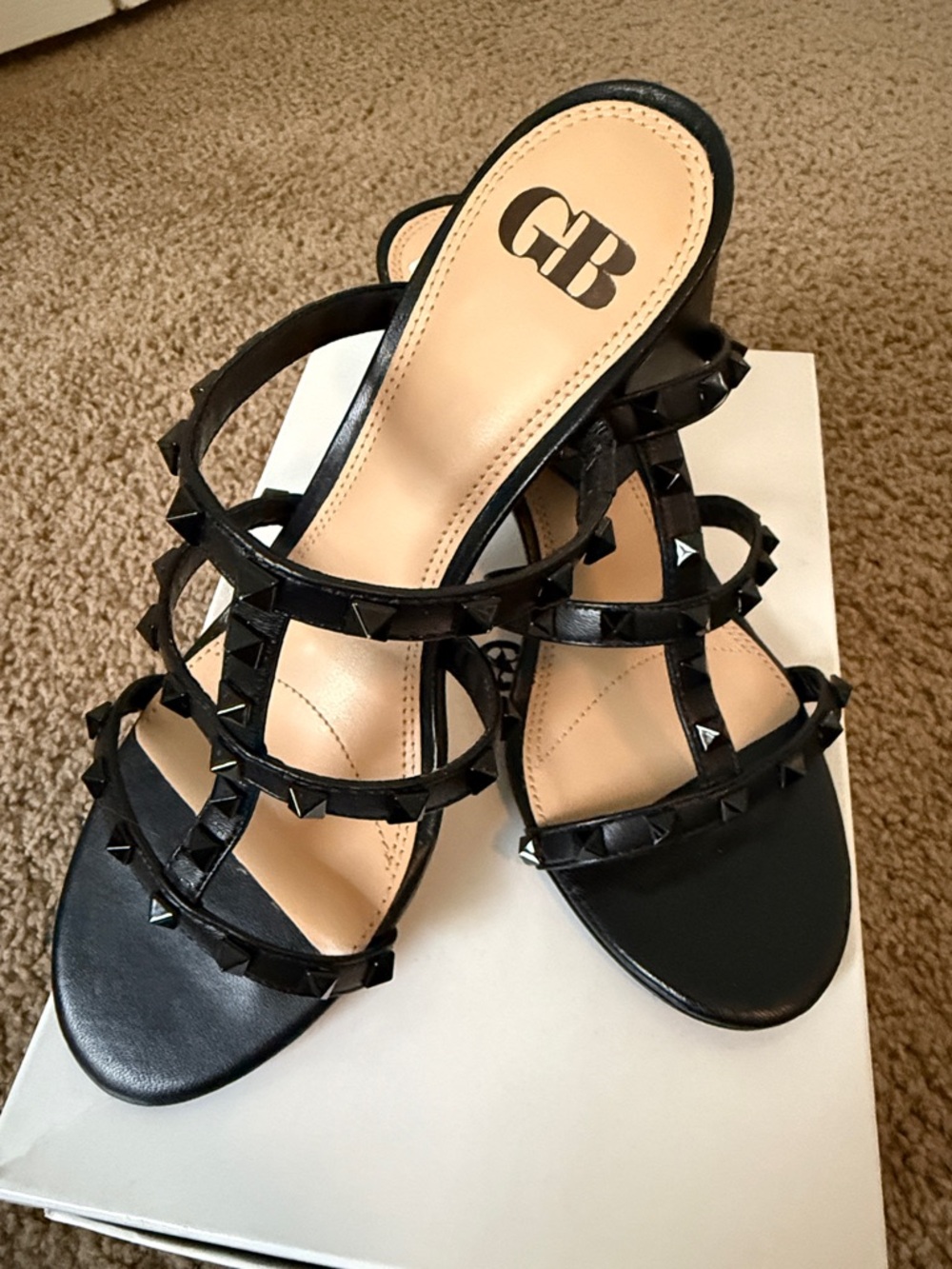 Gianni Bini Black Studded Strappy Heeled Slides